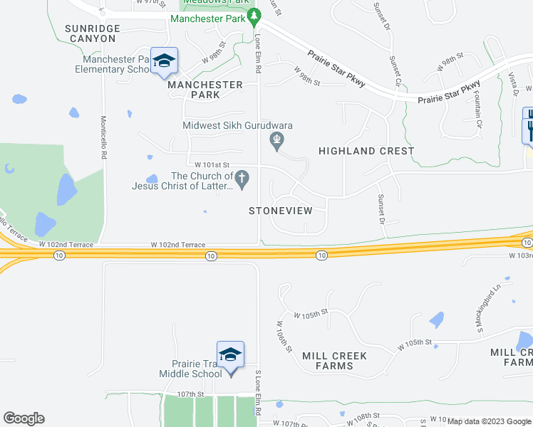 map of restaurants, bars, coffee shops, grocery stores, and more near 10223 Theden Circle in Lenexa