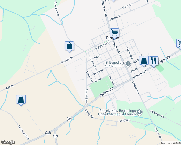 map of restaurants, bars, coffee shops, grocery stores, and more near 211 Caroline Avenue in Ridgely