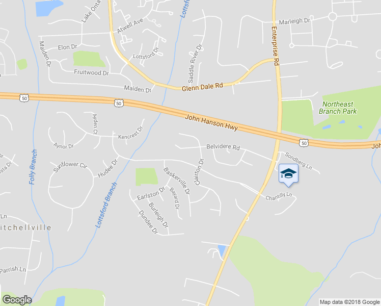 map of restaurants, bars, coffee shops, grocery stores, and more near 11507 Belvidere Road in Bowie