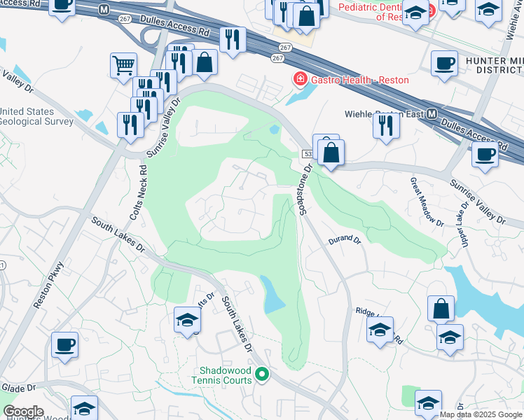 map of restaurants, bars, coffee shops, grocery stores, and more near 2007 Golf Course Drive in Reston