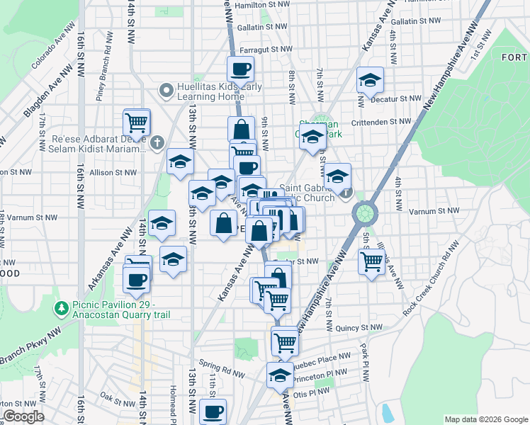 map of restaurants, bars, coffee shops, grocery stores, and more near 101 Independence Avenue Southeast in Washington
