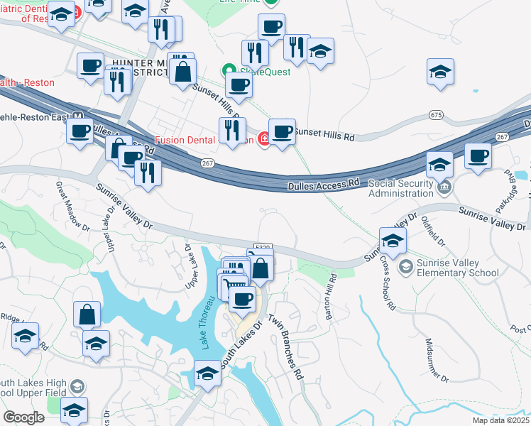 map of restaurants, bars, coffee shops, grocery stores, and more near 1891 Preston White Drive in Reston