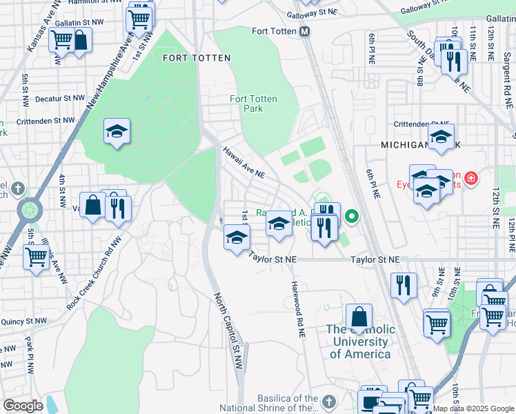 map of restaurants, bars, coffee shops, grocery stores, and more near 101 Independence Avenue Southeast in Washington