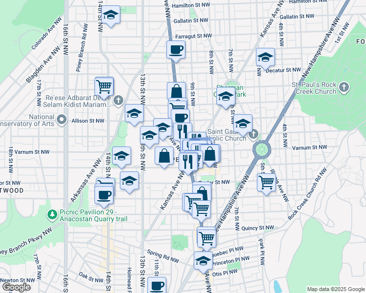 map of restaurants, bars, coffee shops, grocery stores, and more near 101 Independence Avenue Southeast in Washington