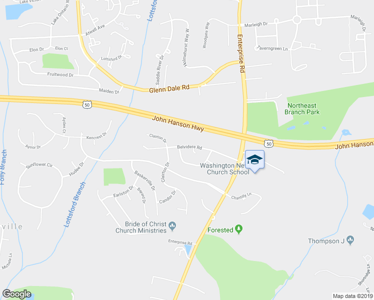 map of restaurants, bars, coffee shops, grocery stores, and more near 11609 Belvidere Road in Bowie