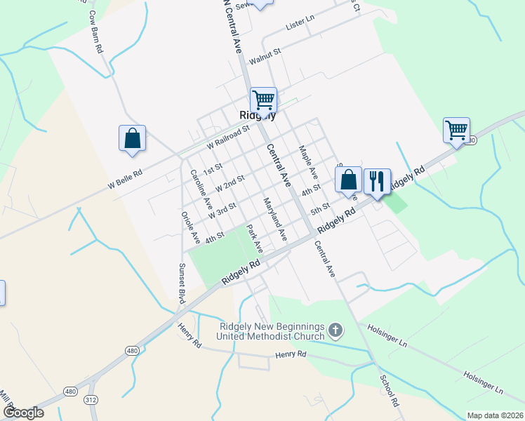 map of restaurants, bars, coffee shops, grocery stores, and more near 403 Maryland Avenue in Ridgely