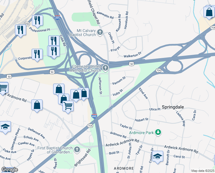 map of restaurants, bars, coffee shops, grocery stores, and more near 4810 Whitfield Chapel Road in Lanham