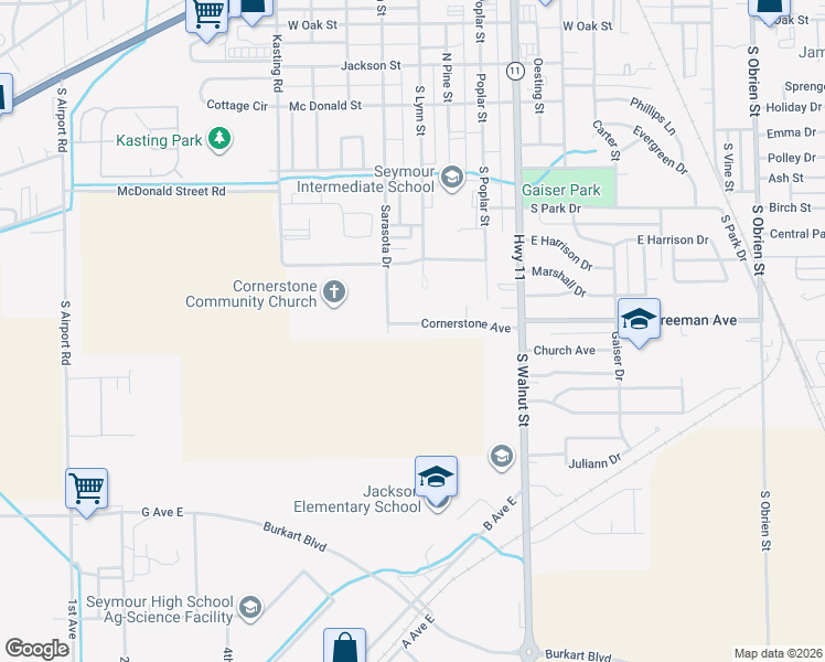 map of restaurants, bars, coffee shops, grocery stores, and more near 471 Cornerstone Avenue in Seymour