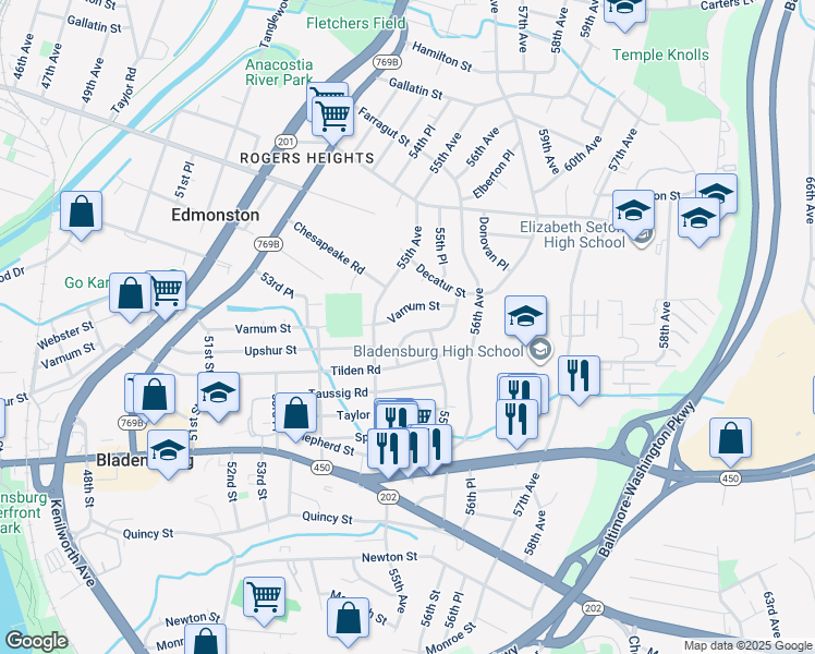 map of restaurants, bars, coffee shops, grocery stores, and more near 101 Independence Avenue Southeast in Washington