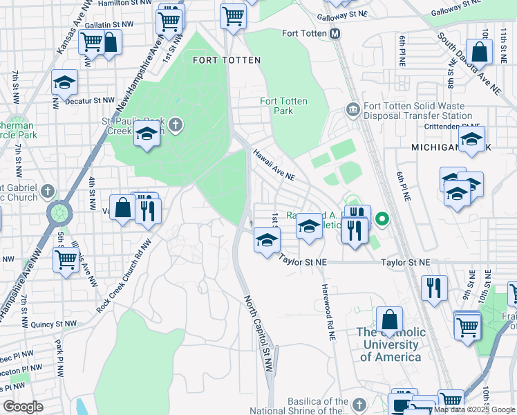 map of restaurants, bars, coffee shops, grocery stores, and more near 101 Independence Avenue Southeast in Washington