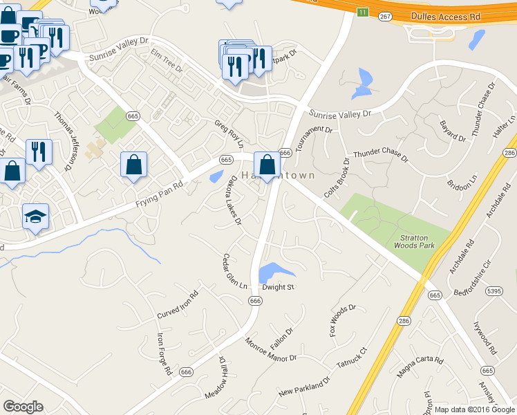 map of restaurants, bars, coffee shops, grocery stores, and more near 12985 Azalea Woods Way in Herndon