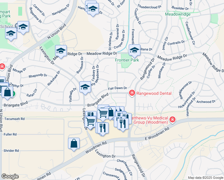 map of restaurants, bars, coffee shops, grocery stores, and more near 3525 Fair Dawn Drive in Colorado Springs