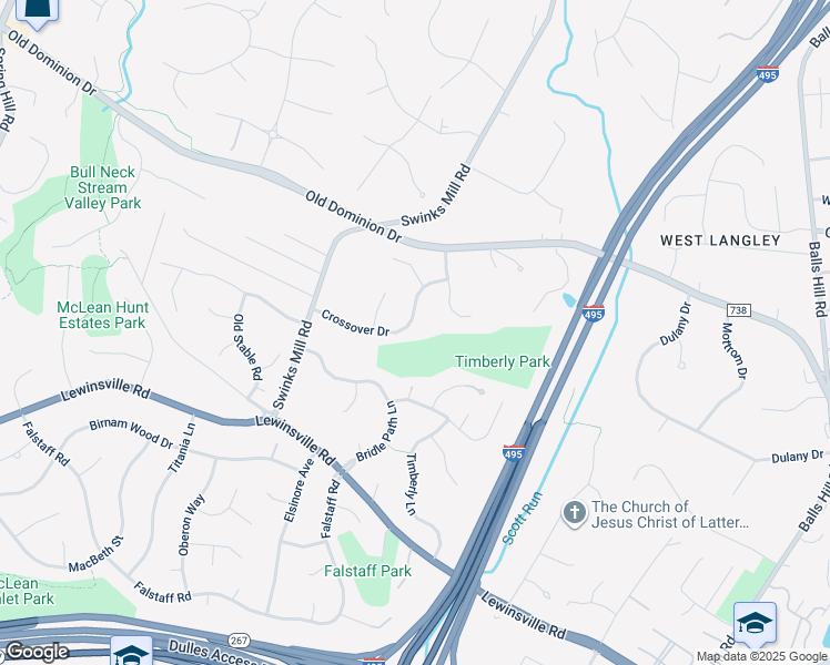 map of restaurants, bars, coffee shops, grocery stores, and more near 7711 Crossover Drive in McLean