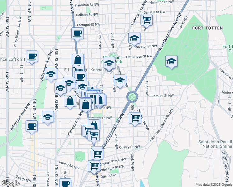 map of restaurants, bars, coffee shops, grocery stores, and more near 101 Independence Avenue Southeast in Washington