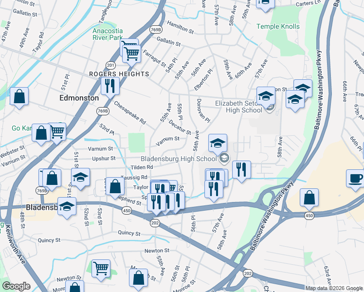 map of restaurants, bars, coffee shops, grocery stores, and more near 101 Independence Avenue Southeast in Washington