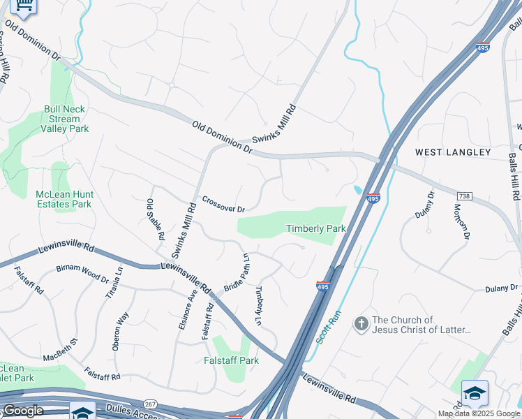 map of restaurants, bars, coffee shops, grocery stores, and more near 7711 Crossover Drive in McLean