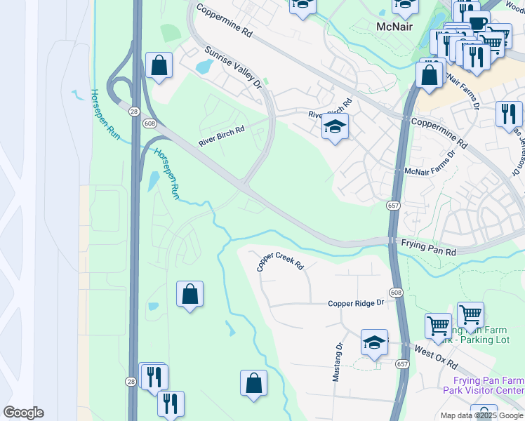 map of restaurants, bars, coffee shops, grocery stores, and more near 2600 Loganberry Drive in Herndon