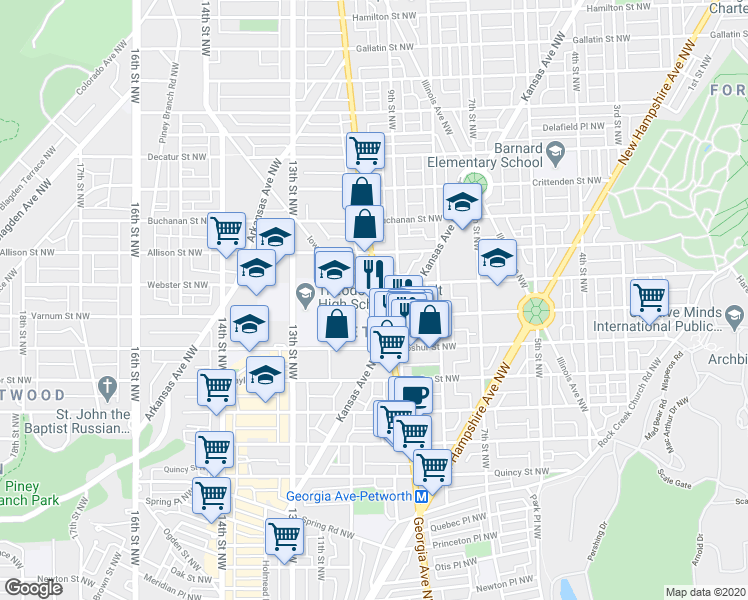 map of restaurants, bars, coffee shops, grocery stores, and more near 101 Independence Avenue Southeast in Washington