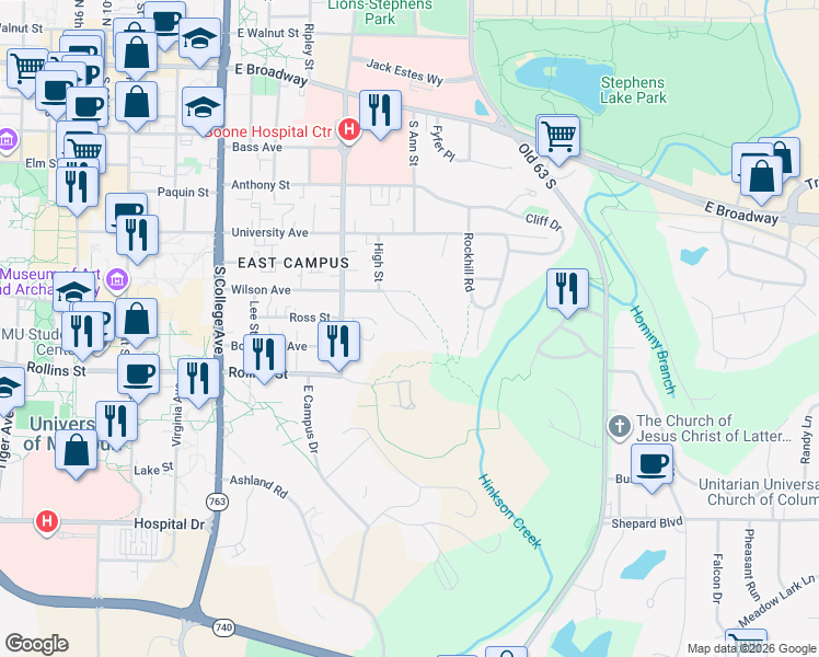 map of restaurants, bars, coffee shops, grocery stores, and more near 705 Morningside Drive in Columbia
