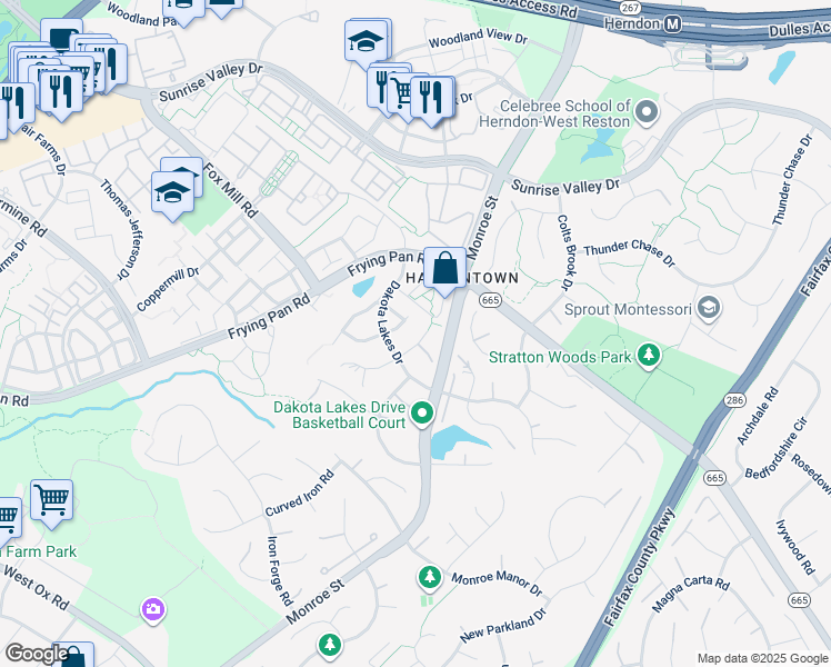 map of restaurants, bars, coffee shops, grocery stores, and more near 12986 Azalea Woods Way in Herndon