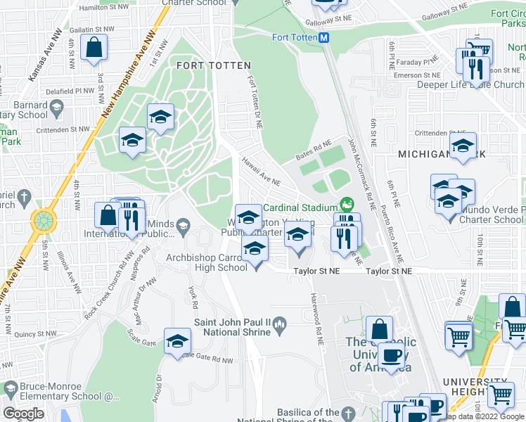 map of restaurants, bars, coffee shops, grocery stores, and more near 1st Street Northeast & Victor Street Northeast in Washington
