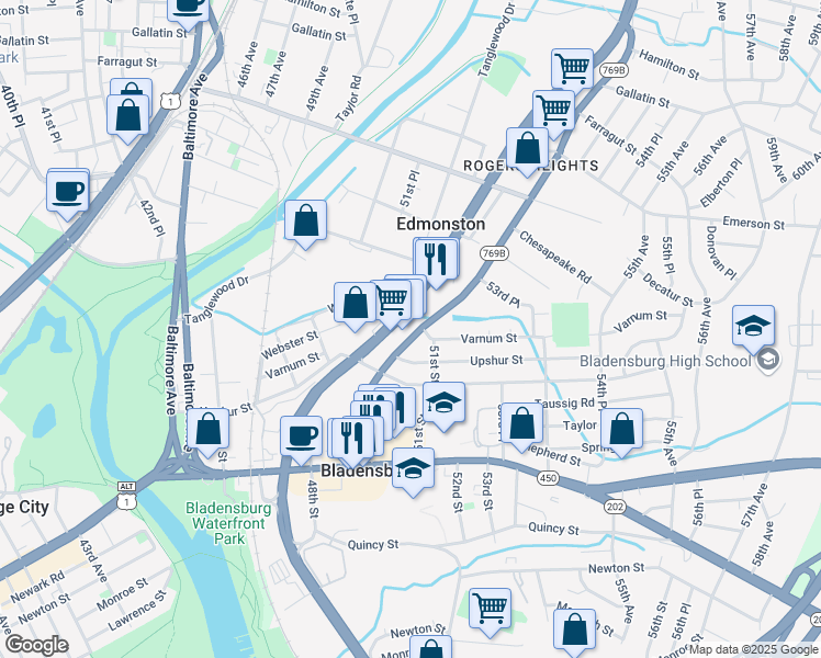 map of restaurants, bars, coffee shops, grocery stores, and more near 101 Independence Avenue Southeast in Washington