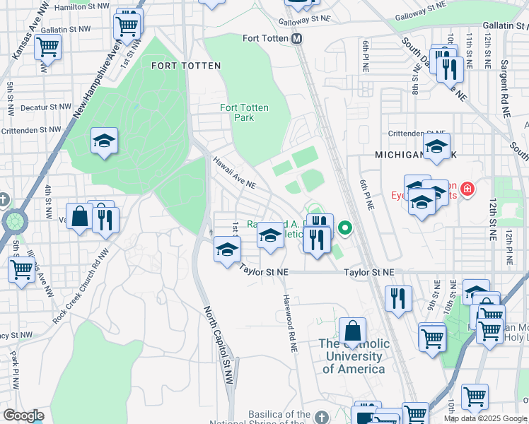 map of restaurants, bars, coffee shops, grocery stores, and more near 101 Independence Avenue Southeast in Washington