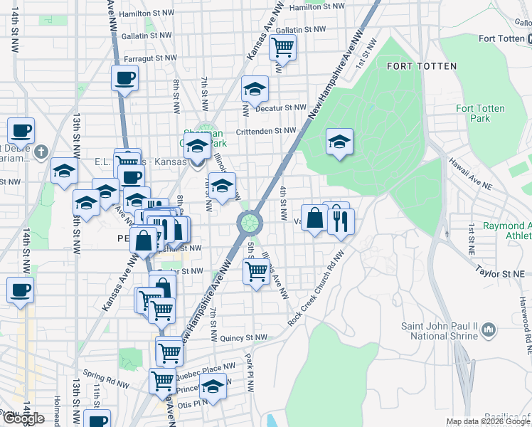 map of restaurants, bars, coffee shops, grocery stores, and more near 101 Independence Avenue Southeast in Washington