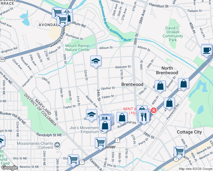 map of restaurants, bars, coffee shops, grocery stores, and more near 101 Independence Avenue Southeast in Washington