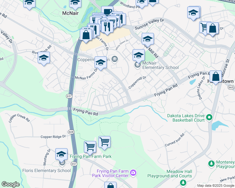 map of restaurants, bars, coffee shops, grocery stores, and more near 2518 Woodrow Wilson Drive in Herndon