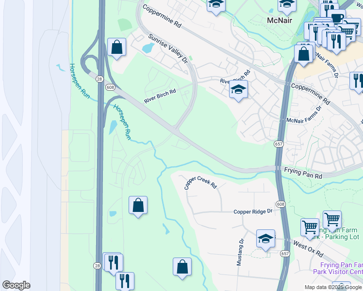 map of restaurants, bars, coffee shops, grocery stores, and more near 2600 Loganberry Drive in Herndon