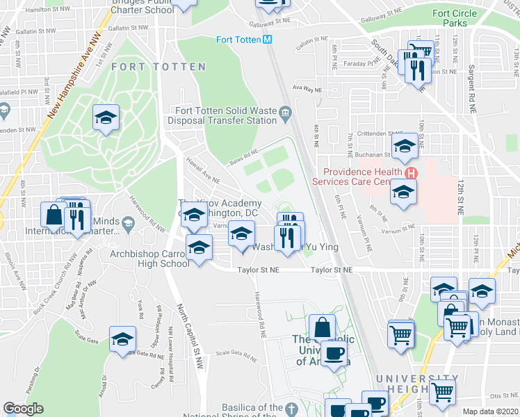 map of restaurants, bars, coffee shops, grocery stores, and more near 101 Independence Avenue Southeast in Washington