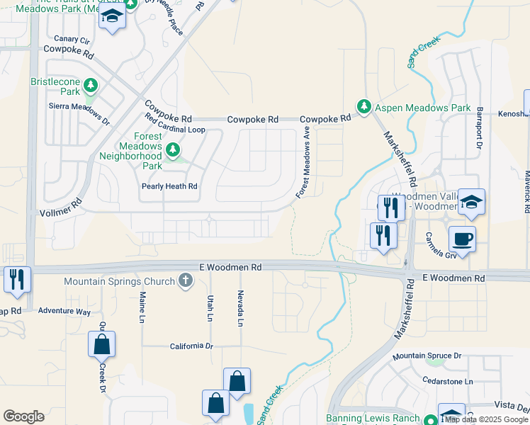 map of restaurants, bars, coffee shops, grocery stores, and more near 8336 Hardwood Circle in Colorado Springs