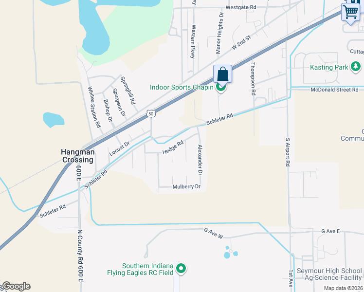map of restaurants, bars, coffee shops, grocery stores, and more near 412 Snyder Court in Seymour