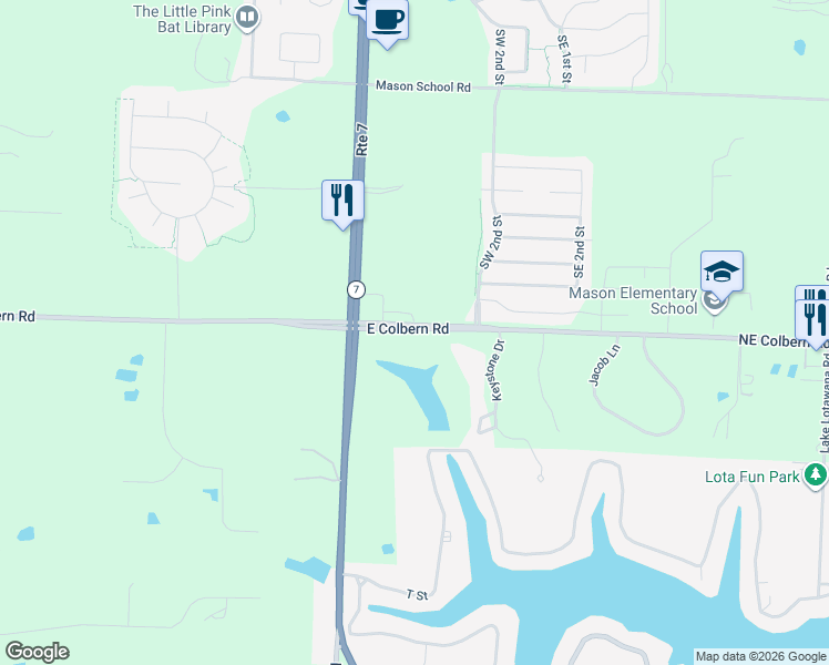 map of restaurants, bars, coffee shops, grocery stores, and more near 26550 Northeast Colbern Road in Lee's Summit