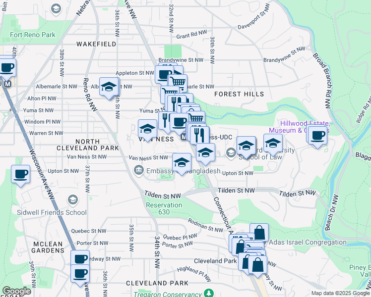 map of restaurants, bars, coffee shops, grocery stores, and more near 4200 Connecticut Avenue Northwest in Washington
