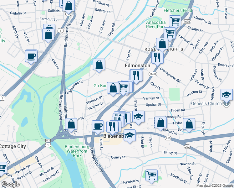 map of restaurants, bars, coffee shops, grocery stores, and more near 101 Independence Avenue Southeast in Washington