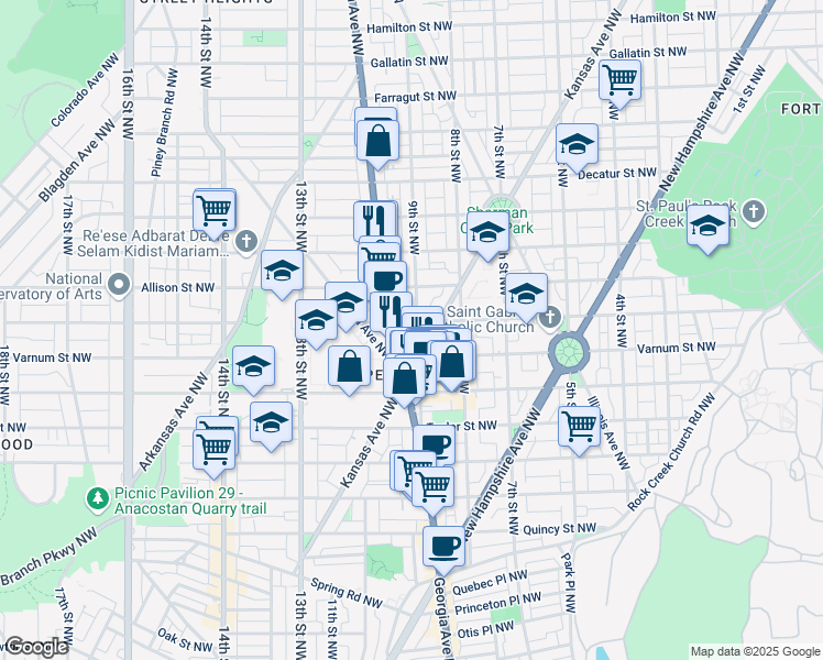map of restaurants, bars, coffee shops, grocery stores, and more near 101 Independence Avenue Southeast in Washington