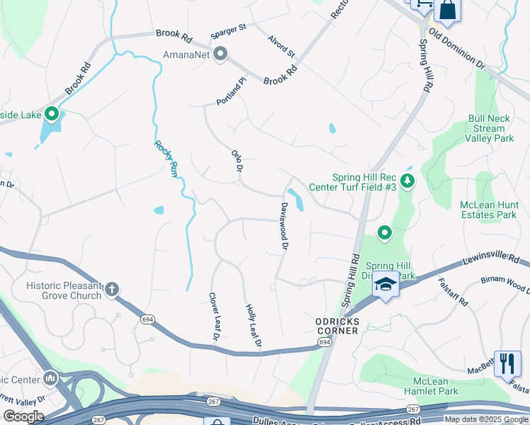 map of restaurants, bars, coffee shops, grocery stores, and more near 8402 Holly Leaf Drive in McLean