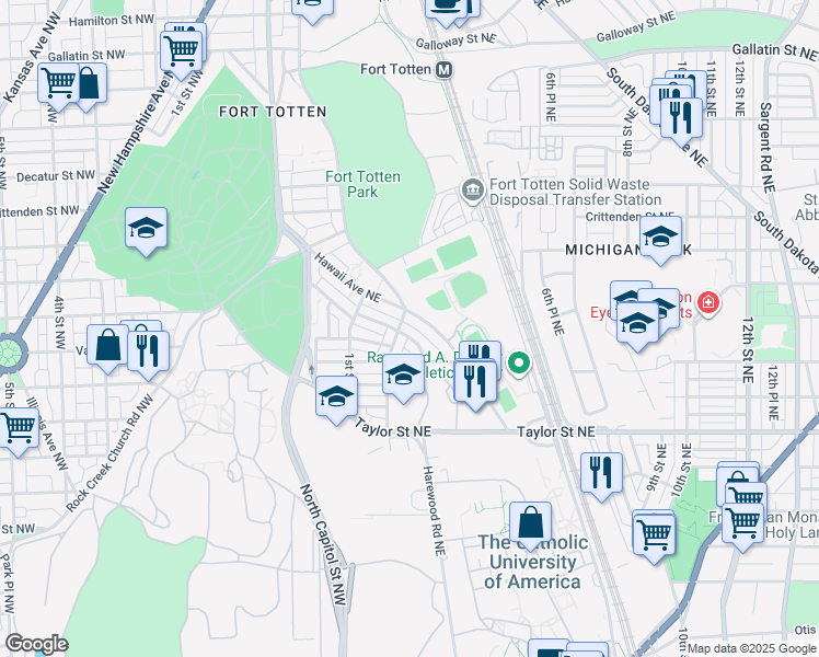 map of restaurants, bars, coffee shops, grocery stores, and more near 101 Independence Avenue Southeast in Washington