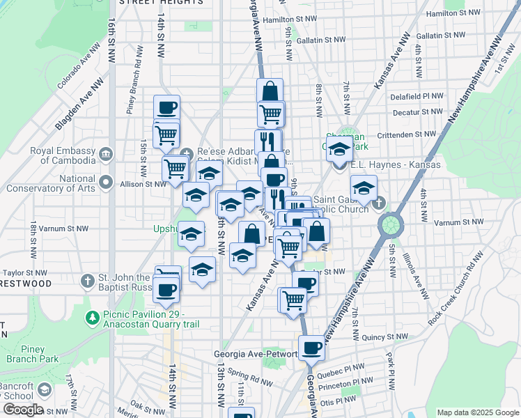map of restaurants, bars, coffee shops, grocery stores, and more near 101 Independence Avenue Southeast in Washington