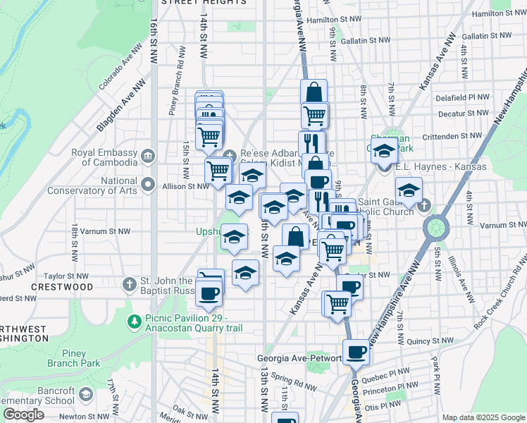 map of restaurants, bars, coffee shops, grocery stores, and more near 101 Independence Avenue Southeast in Washington