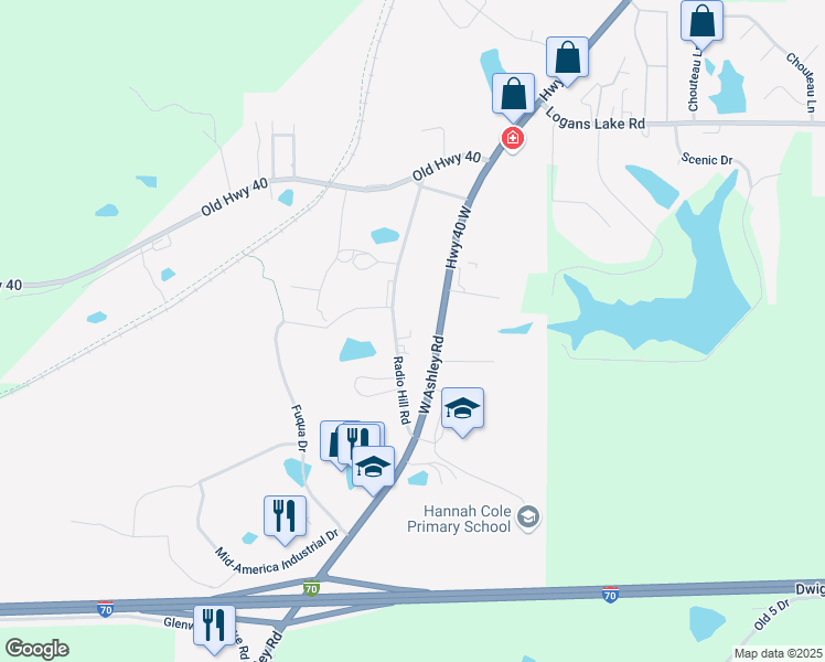 map of restaurants, bars, coffee shops, grocery stores, and more near 1620 Radio Hill Road in Boonville