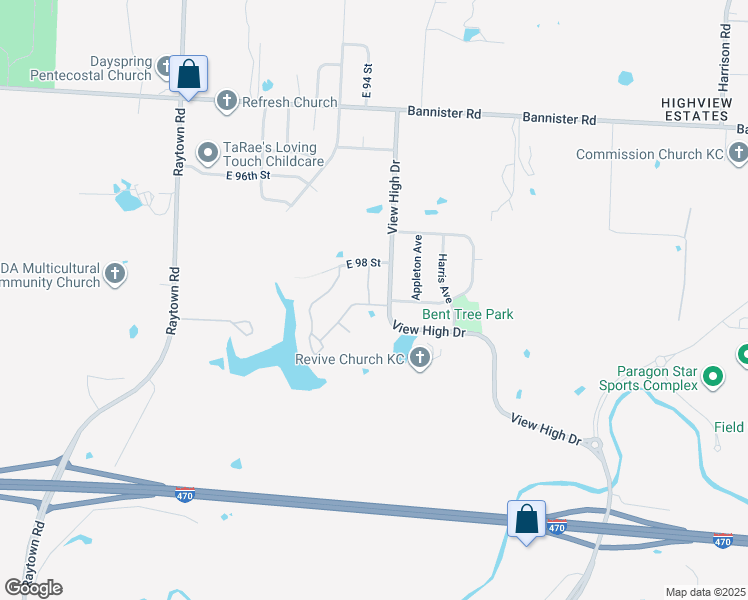 map of restaurants, bars, coffee shops, grocery stores, and more near 9803 Hedges Avenue in Kansas City