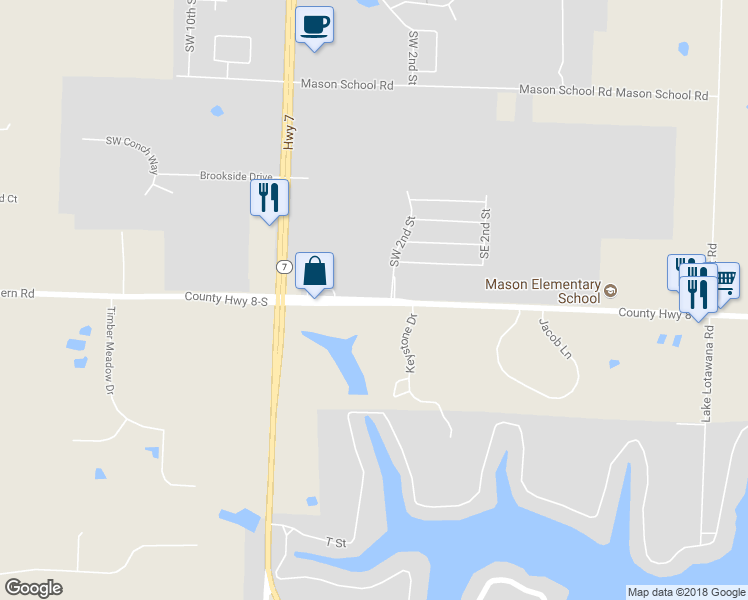 map of restaurants, bars, coffee shops, grocery stores, and more near 391 County Highway 8-S in Lee's Summit