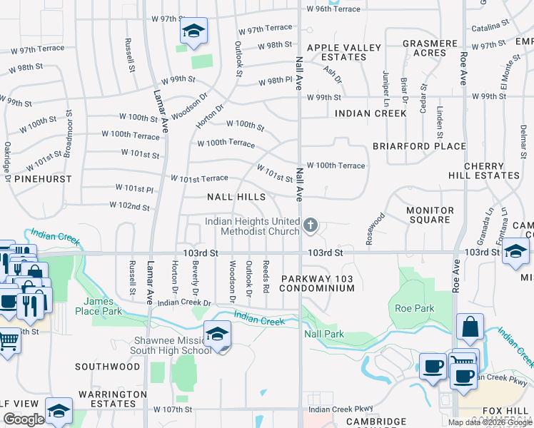 map of restaurants, bars, coffee shops, grocery stores, and more near 10137 Reeds Road in Overland Park