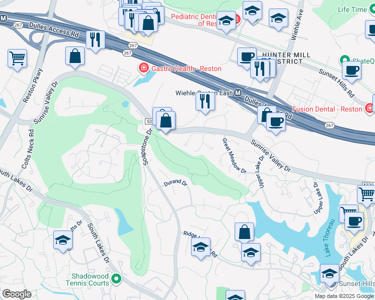 map of restaurants, bars, coffee shops, grocery stores, and more near 2035 Approach Lane in Reston
