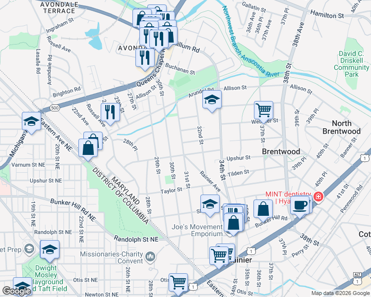 map of restaurants, bars, coffee shops, grocery stores, and more near 101 Independence Avenue Southeast in Washington