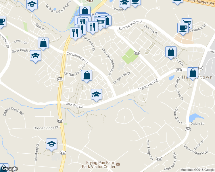 map of restaurants, bars, coffee shops, grocery stores, and more near 13317 Zachary Taylor Circle in Herndon
