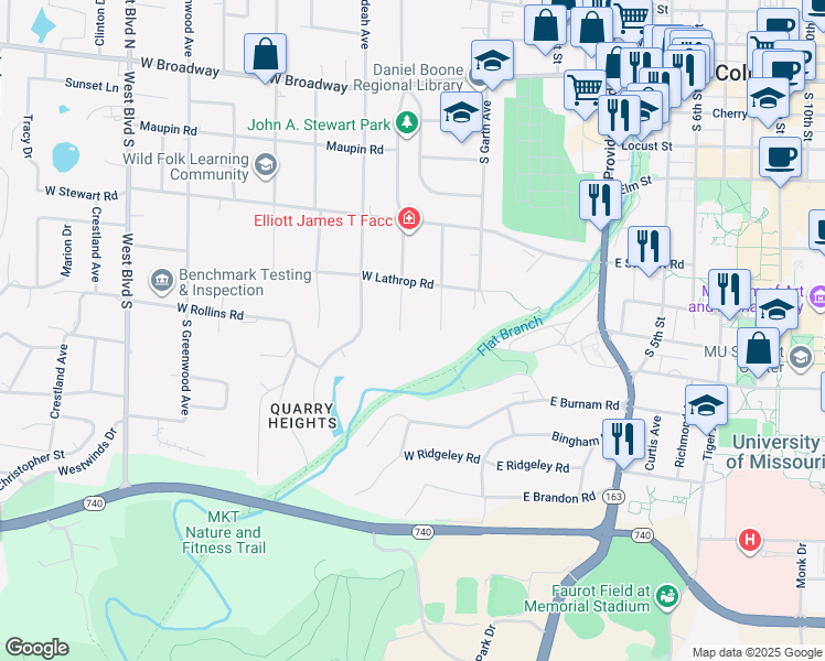 map of restaurants, bars, coffee shops, grocery stores, and more near 701 Thilly Avenue in Columbia